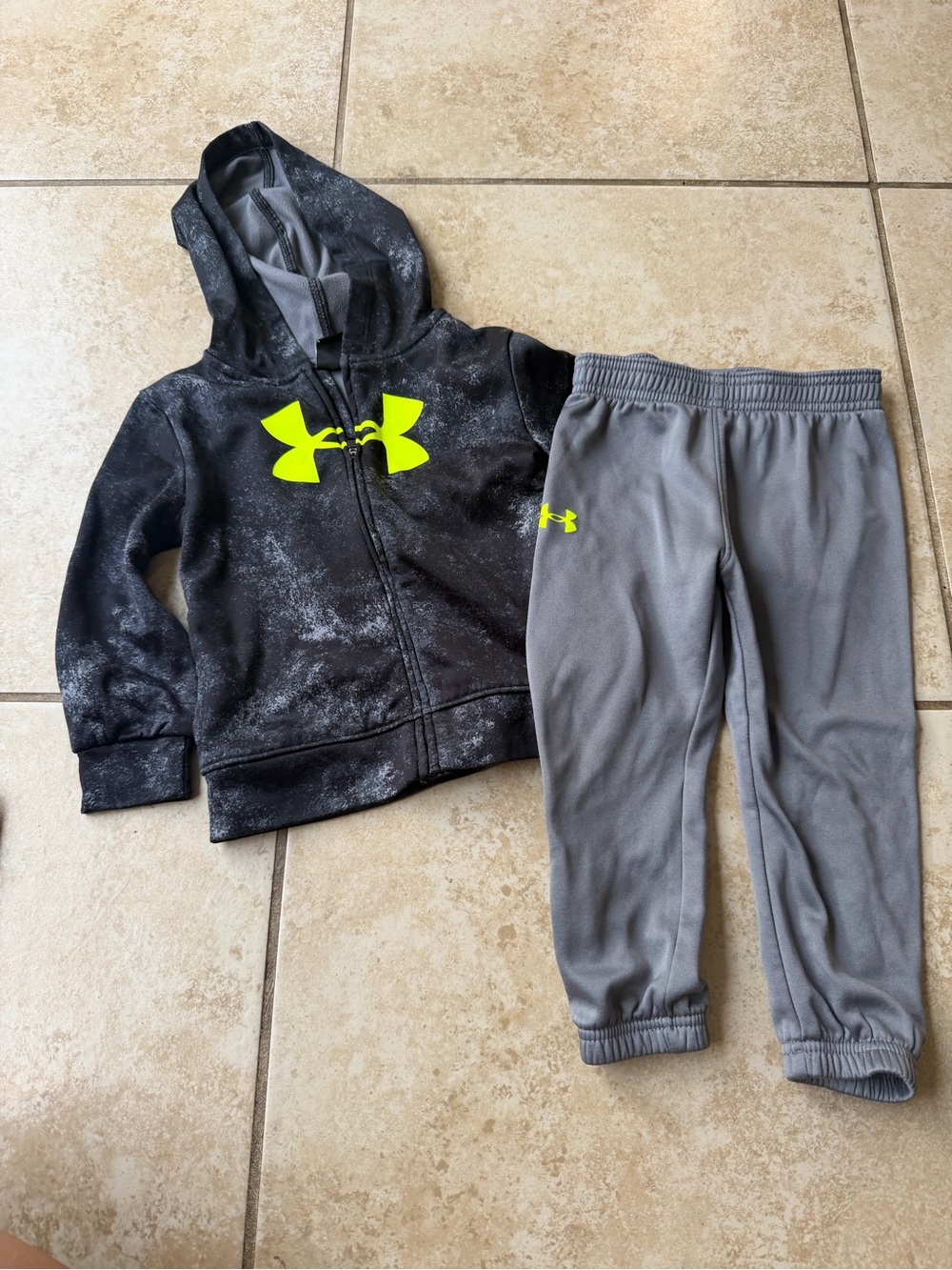 Under Armour Kids Gray Joggers with Neon Yellow Logo